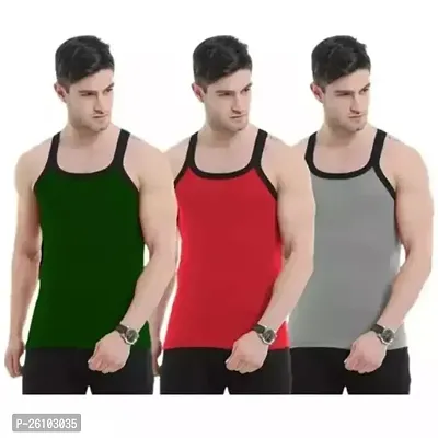 Stylish Multicoloured Cotton Solid Basic Vest For Men Pack Of 3