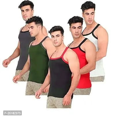 Stylish Multicoloured Cotton Solid Basic Vest For Men Pack Of 5