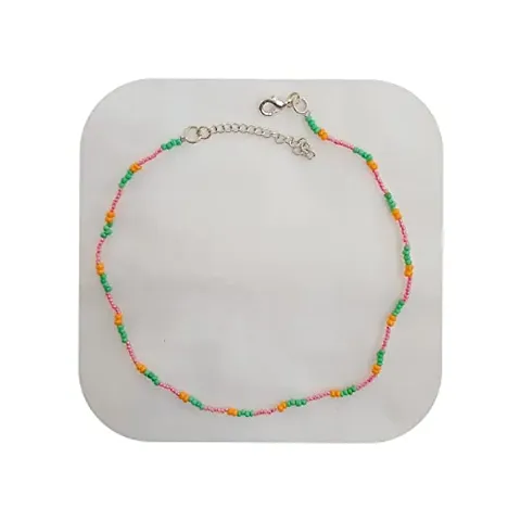 Parisaa's Unisex Beaded Necklace |K-POP Inspired Beaded Necklace | Colorful beaded Necklace | Silver Bead Necklace | Boho n Hippie Necklace (Silver Beads)