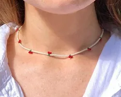 Bead Necklace | Cherry Beaded Necklace | Beaded Choker | Colourful Seed bead Choker | Handmade Cherry Necklace | Boho and Hippie |-thumb1