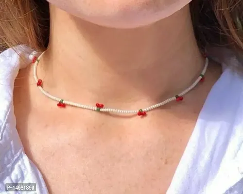 Bead Necklace | Cherry Beaded Necklace | Beaded Choker | Colourful Seed bead Choker | Handmade Cherry Necklace | Boho and Hippie |-thumb2