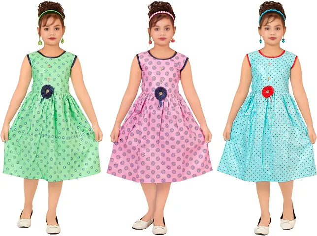 Elegant Rayon A-Line Dress For Girls- Pack Of 3