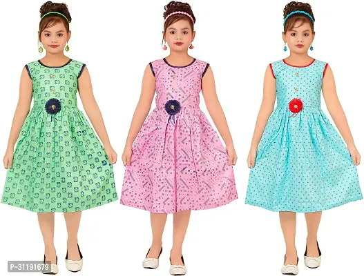 Elegant Rayon Printed A-Line Dress For Girls- Pack Of 3-thumb0