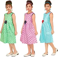 Elegant Rayon Printed A-Line Dress For Girls- Pack Of 3-thumb3