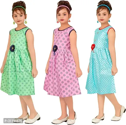 Elegant Rayon Printed A-Line Dress For Girls- Pack Of 3-thumb4