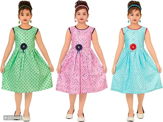 Elegant Rayon Printed A-Line Dress For Girls- Pack Of 3