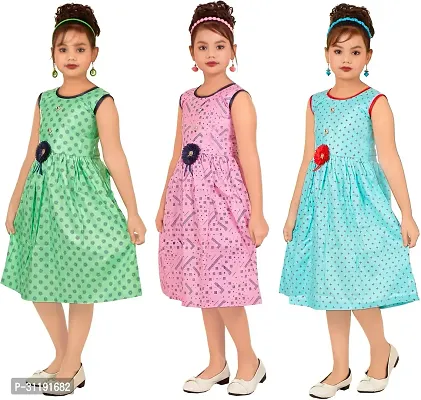 Elegant Rayon Printed A-Line Dress For Girls- Pack Of 3-thumb4