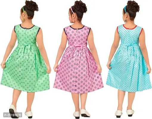 Elegant Rayon Printed A-Line Dress For Girls- Pack Of 3-thumb3