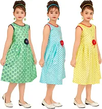 Elegant Rayon Printed A-Line Dress For Girls- Pack Of 3-thumb1