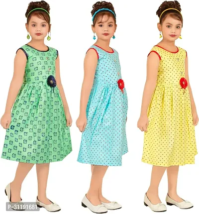 Elegant Rayon Printed A-Line Dress For Girls- Pack Of 3-thumb2