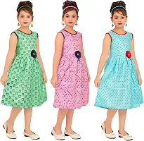 Elegant Rayon Printed A-Line Dress For Girls- Pack Of 3-thumb1