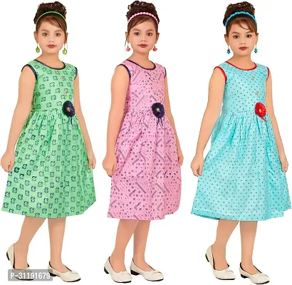 Elegant Rayon Printed A-Line Dress For Girls- Pack Of 3-thumb2