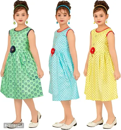 Elegant Rayon Printed A-Line Dress For Girls- Pack Of 3-thumb4