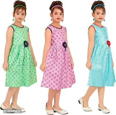 Elegant Rayon Printed A-Line Dress For Girls- Pack Of 3-thumb2