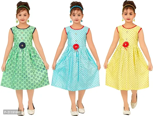 Elegant Rayon Printed A-Line Dress For Girls- Pack Of 3-thumb0