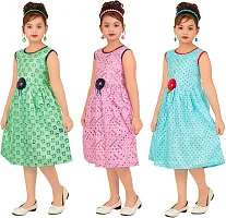 Elegant Rayon Printed A-Line Dress For Girls- Pack Of 3-thumb3