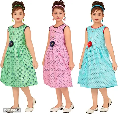 Elegant Rayon Printed A-Line Dress For Girls- Pack Of 3-thumb4