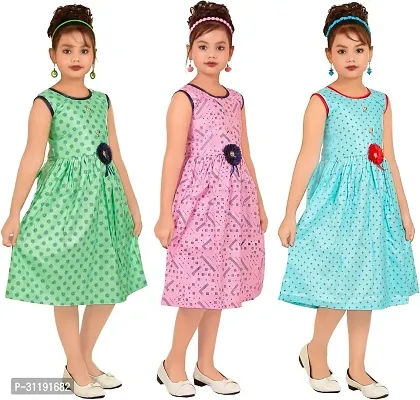 Elegant Rayon Printed A-Line Dress For Girls- Pack Of 3-thumb2