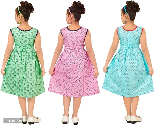 Elegant Rayon Printed A-Line Dress For Girls- Pack Of 3-thumb3