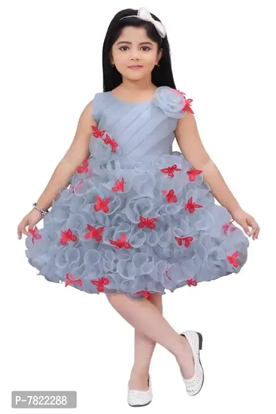 APNA ANDAAZ  Barbie Baby Girls Midi/Knee Length Party Dress  (Grey, Sleeveless)-thumb0