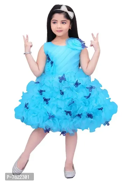 APNA ANDAAZ  Barbie Baby Girls Midi/Knee Length Party Dress  (Light Blue, Sleeveless)