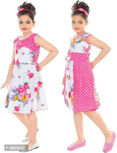 Classic Cotton Blend Printed Dress for Kids Girls, Pack of 2-thumb4