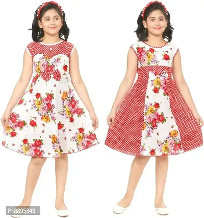 Classic Cotton Blend Printed Dress for Kids Girls, Pack of 2-thumb0
