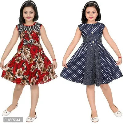 Classic Cotton Blend Printed Dress for Kids GirlsClassic Cotton Blend Printed Dress for Kids Girls, Pack of 2