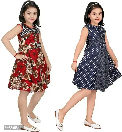 Classic Cotton Blend Printed Dress for Kids GirlsClassic Cotton Blend Printed Dress for Kids Girls, Pack of 2-thumb2