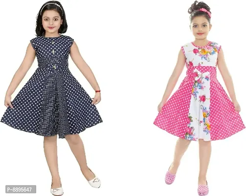 Multicoloured Cotton Blend Self Pattern Frock For Girls-thumb0