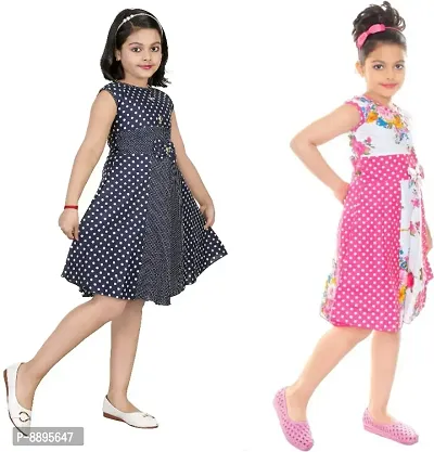 Multicoloured Cotton Blend Self Pattern Frock For Girls-thumb2