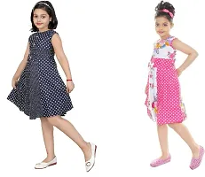 Multicoloured Cotton Blend Self Pattern Frock For Girls-thumb3