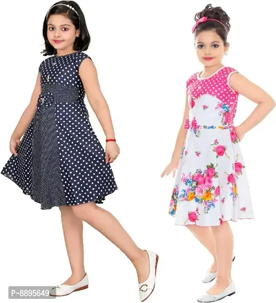 Classic Cotton Blend Printed Dress for Kids Girls, Pack of 2-thumb4