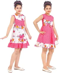 Classic Cotton Blend Printed Dress for Kids Girls, Pack of 2-thumb1