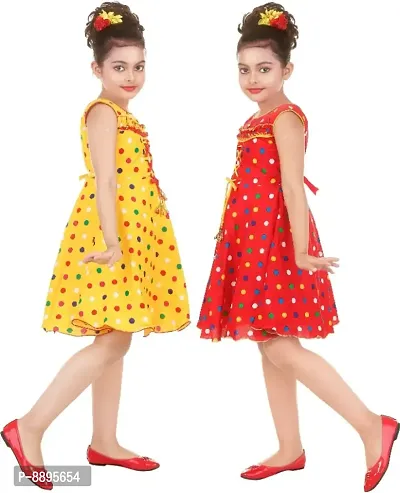 Classic Cotton Blend Printed Dress for Kids Girls, Pack of 2-thumb2