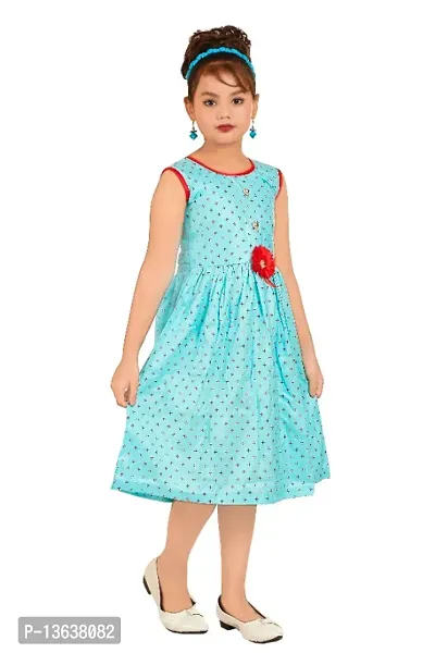 Fabulous Blue Cotton Checked A-Line Dress For Girls-thumb2