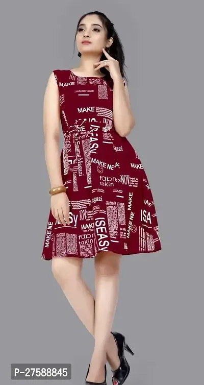 Stylish Maroon Crepe Printed Bodycon Dress For Women-thumb0