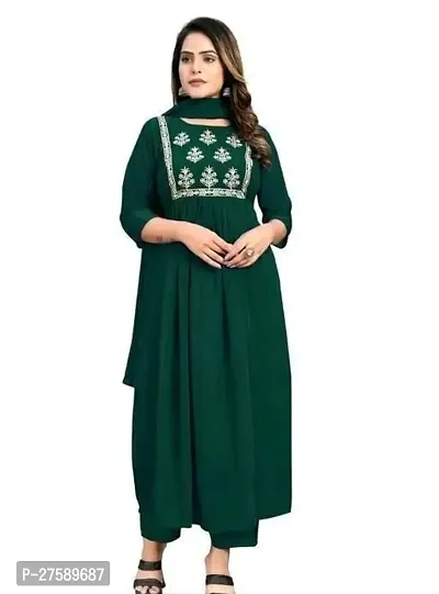 Beautiful Indo-western Green Embroidered Georgette Gown with Dupatta