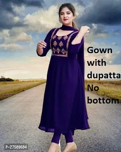 Beautiful Indo-western Navy Embroidered Georgette Gown with Dupatta-thumb0