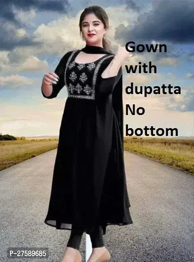 Beautiful Indo-western Black Embroidered Georgette Gown with Dupatta