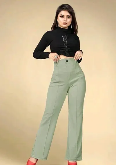 Elegant Lycra Solid Trousers For Women