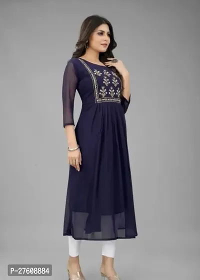 Beautiful Georgette Navy Embroidered Kurta For Women-thumb0