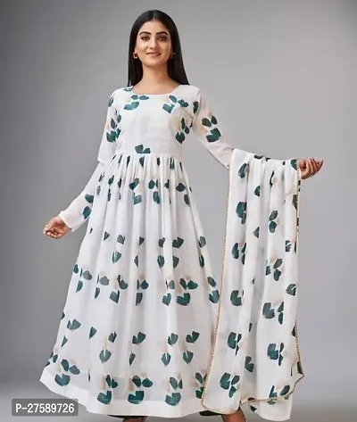 Beautiful Indo-western White Printed Georgette Gown with Dupatta-thumb0