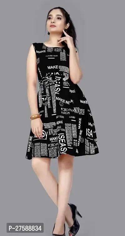 Stylish Black Crepe Printed Bodycon Dress For Women-thumb0