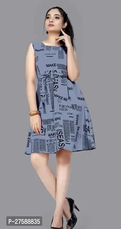 Stylish Grey Crepe Printed Bodycon Dress For Women-thumb0