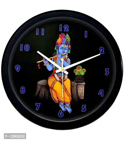 SRS Trends Plastic Wall Clock for Home Living Room Bedroom and Office ( Round 25.4 X 25.4 cm) (Krishna Design) with Glass-thumb0