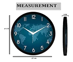 SRS Trends Stylish Blue Map Printed Plastic Wall Clock Round Shaped Designer Wall Clock with Glass, Size 25.4 X 25.4 CM for Home/Living Room/Bedroom/Kitchen/Office, Black Frame-thumb1