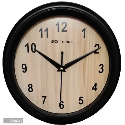 SRS Trends Plastic Wall Clock for Home Living Room Bedroom and Office ( Round 25.4 X 25.4 cm) (Cadbury Design) Black  Brown with Glass (Wooden)