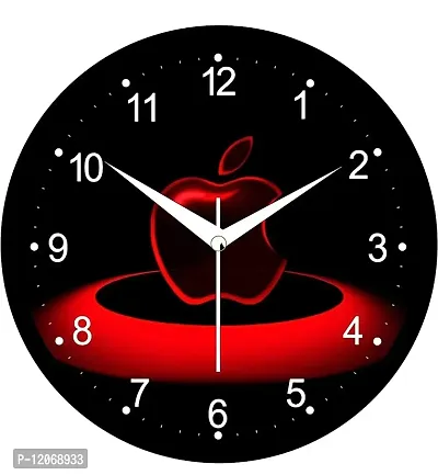 SRS Trends Plastic Round Apple Design Wall Clock (Black, Red, 25.4 X 25.4 cm)-thumb2