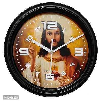 SRS Trends Plastic Round Jesus Wall Clock for Home, Living Room, Bedroom and Office ( Multicolour, 25.4 X 25.4 CM) with Glass